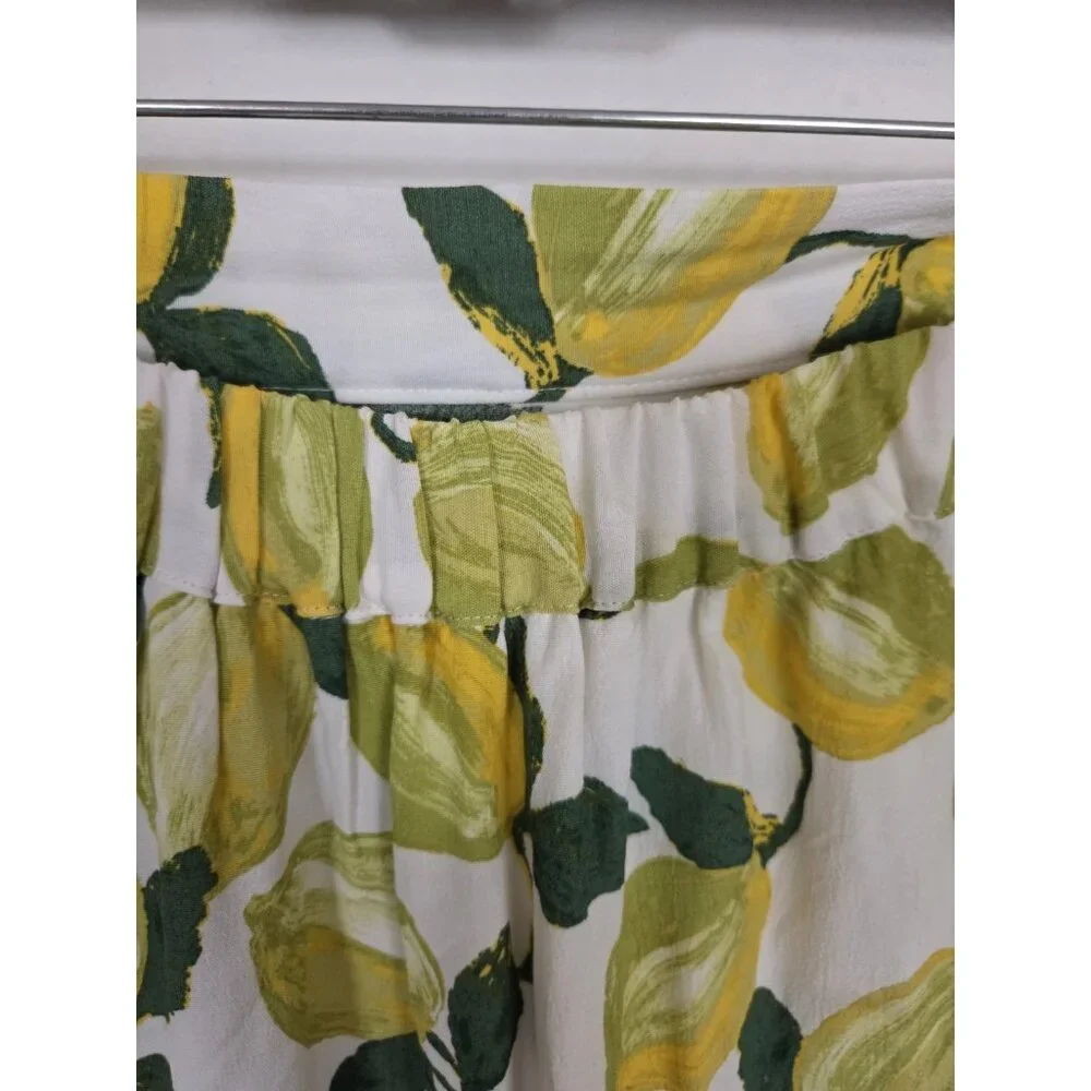 Fabienne Chapot Lime Print Tulip Hem Maxi Skirt Pull On Green White 8 US (38 EU)